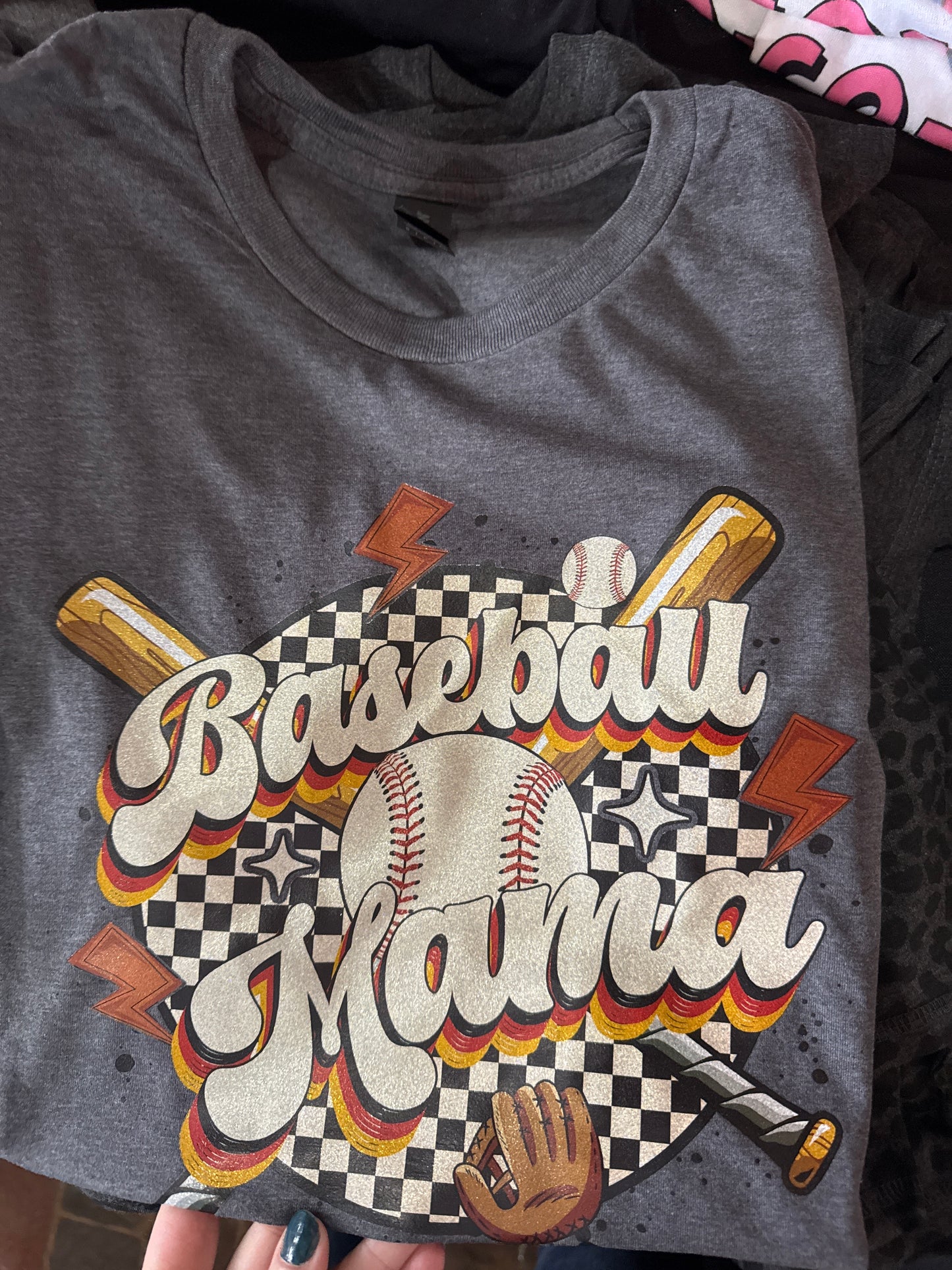 Mama glitter baseball tee